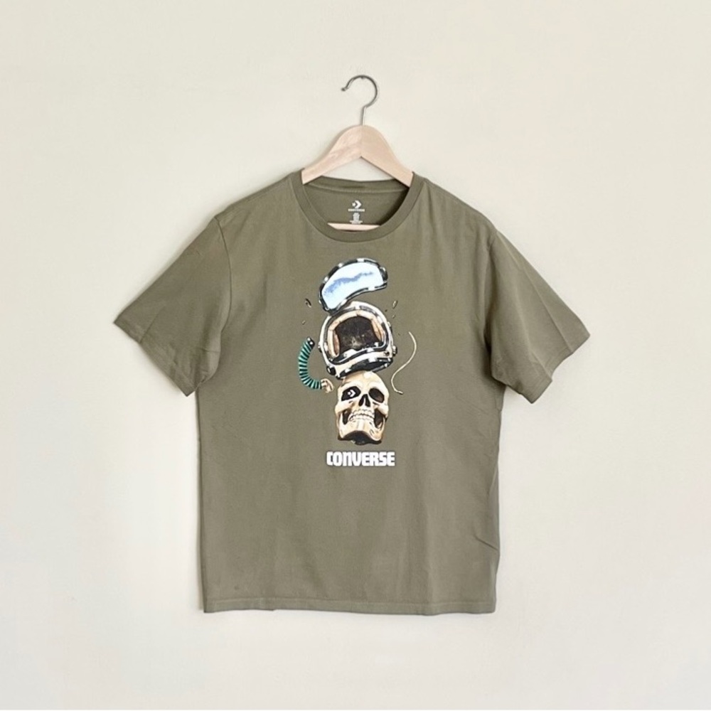 NEW Vintage Y2K Converse Skull Astronaut Graphic Olive T Shirt Adult size Medium